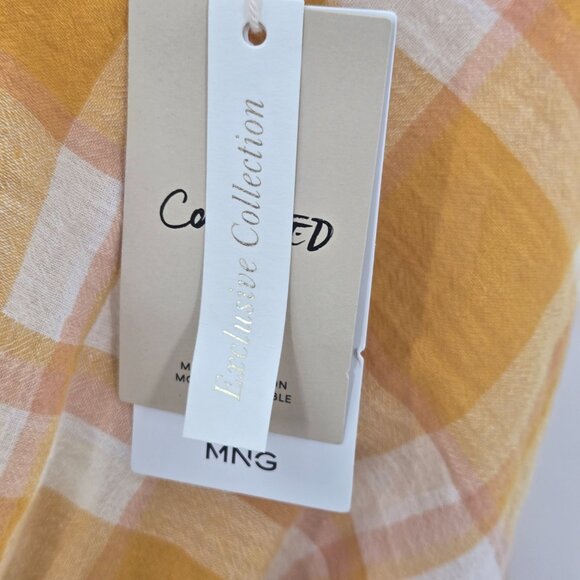 Mango MNG Mustard Yellow Checkered Gingham 100% Cotton Pockets Mini Dress XS - Picture 7 of 15